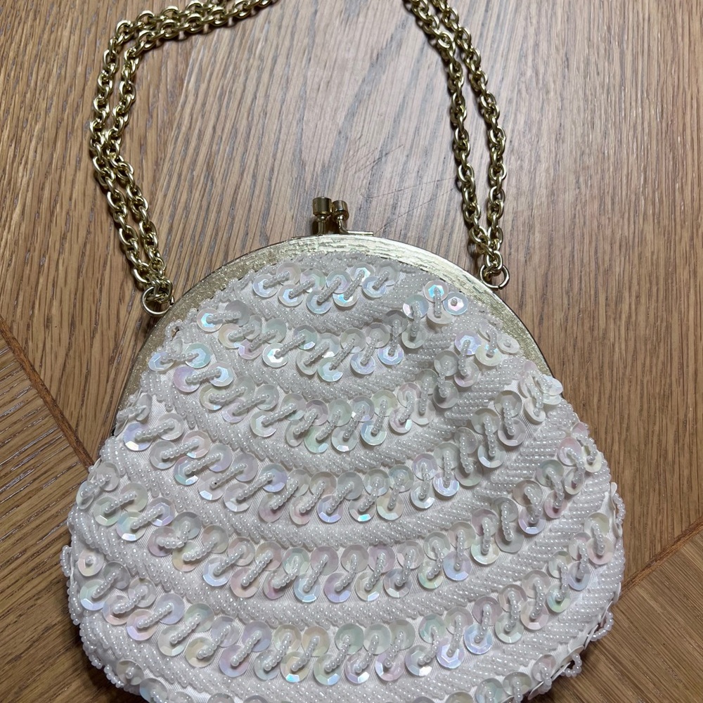 Vintage Sequin Beaded Clutch Bag  White Hand beaded Bridal Wedding.
